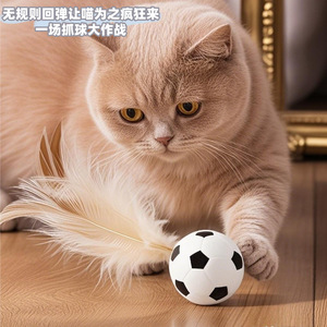 Saint Yi <b>Cat</b> Bouncy Ball With Feather Chew <b>Toy</b> For <b>Interactive</b> Play And Boredom Buster - Product Image 1