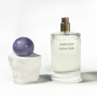 Flacon de parfum vide de luxe en gros, 50 ml, 100 ml, en verre transparent rayé, conteneur cosmétique avec vaporisateur