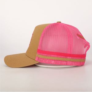 Logo de broderie personnalisé de haute qualité 5 panneaux chapeau en maille sport couronne structurée en plein air pour voyage de plage casquette de camionneur en maille rayée - Product Image 3