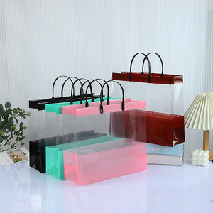 PP Plastic Transparent Tote Bag 31x27x11cm Square Shape <b>Gift</b> Bags <b>For</b> Shopping And Souvenirs - Product Image 2