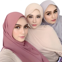Voile musulman en polyester lourd, type Georgette, uni, doux, respirant, respectueux de la peau, longue écharpe, turban, foulard pour la tête