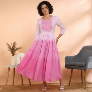 Vestido Largo de Algodón Bordado para Mujer, Corte en A, Estilo Informal, Secado Rápido, para Fiestas de Verano, Moda Moderna para Uso Diario, al Mejor Precio de Proveedor - Product Image 1