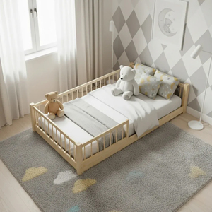 <span class=keywords><strong>Lit</strong></span> de <span class=keywords><strong>sol</strong></span> en bois pour enfants, design minimaliste, <span class=keywords><strong>lit</strong></span> <span class=keywords><strong>Montessori</strong></span> pour tout-petits avec barrière de sécurité pour enfants de 4 à 8 ans - Product Image 3