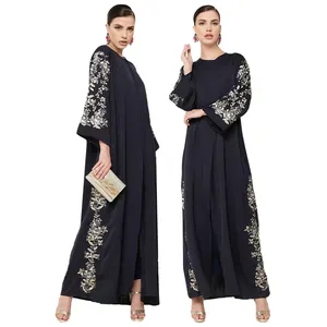 时尚穆斯林黑色阿巴亚传统迪拜奢华伊斯兰女性服装