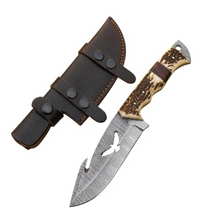 Customizable Damascus Steel Hunting Knife with Bone Handle Latest Design Handmade Damascus Hunting Knives With <b>Leather</b> Sheath - Product Image 4
