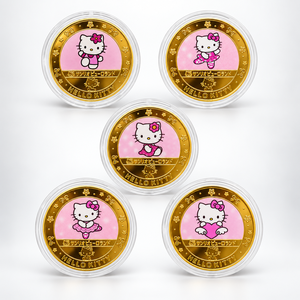 Moneda de Gato con Lazo Rosa 2026, Cinco Poses de Amigas Bonitas, Hierro Bañado en Oro con Estuche - Product Image 1