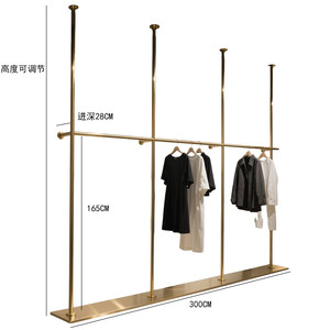 Porte-vêtements mural en acier inoxydable doré et titane, <span class=keywords><strong>étagère</strong></span> de présentation pour magasin de vêtements pour hommes et femmes - Product Image 5