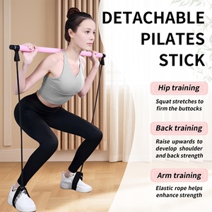 Barre d'exercices réglable pour yoga et Pilates, kit de barre de Pilates en 2 sections, bande de résistance élastique en latex, ensemble de musculation 150LB - Product Image 4