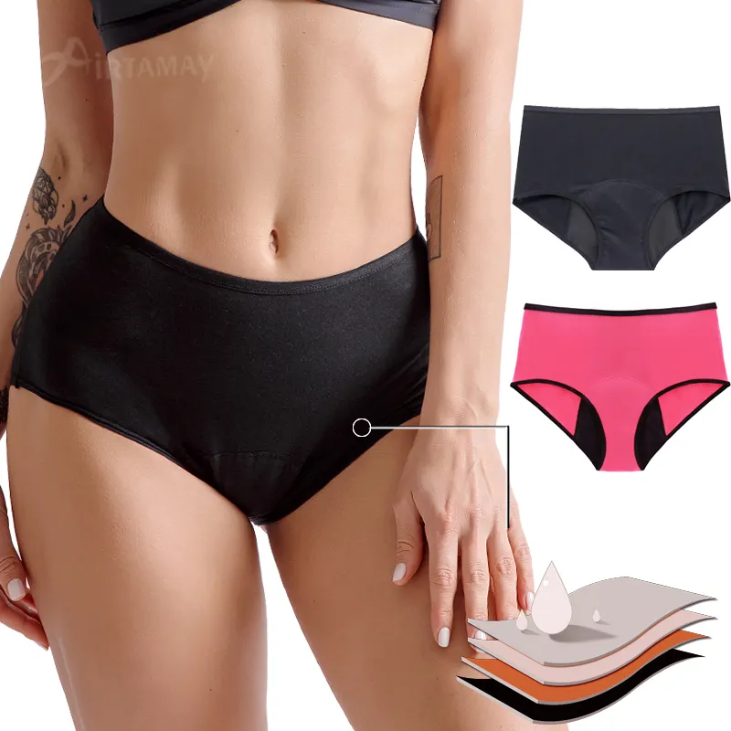 OEM absorbente de cintura alta para mujeres ropa interior de 4 capas período menstrual bragas