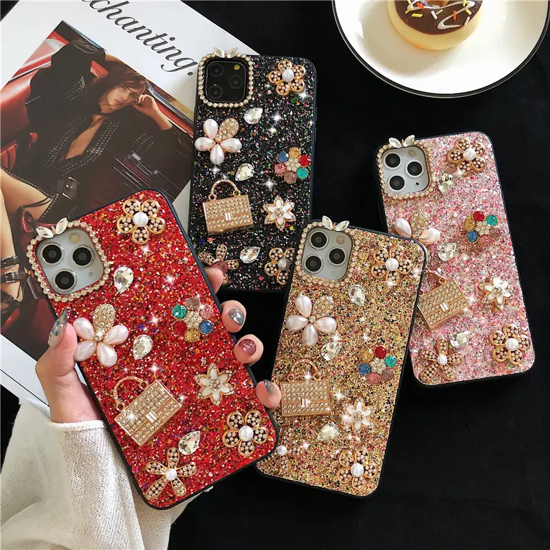 Factory direct sale wholesale iPhone 14 phone case for iPhone 13 Pro glitter XS max flower XR wallet 7 plus rhinestone 8 tide