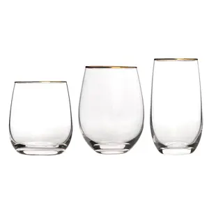 Good high quality gold rim wine whiskey cold drinking water glass cup whisky glasses egg shaped crystal wine glass