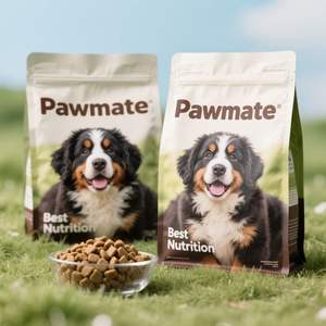 Sachet d'emballage pour aliments pour chiens à fond carré, imprimé sur mesure, refermable, en PET de qualité alimentaire pour aliments pour animaux de compagnie - Product Image 1