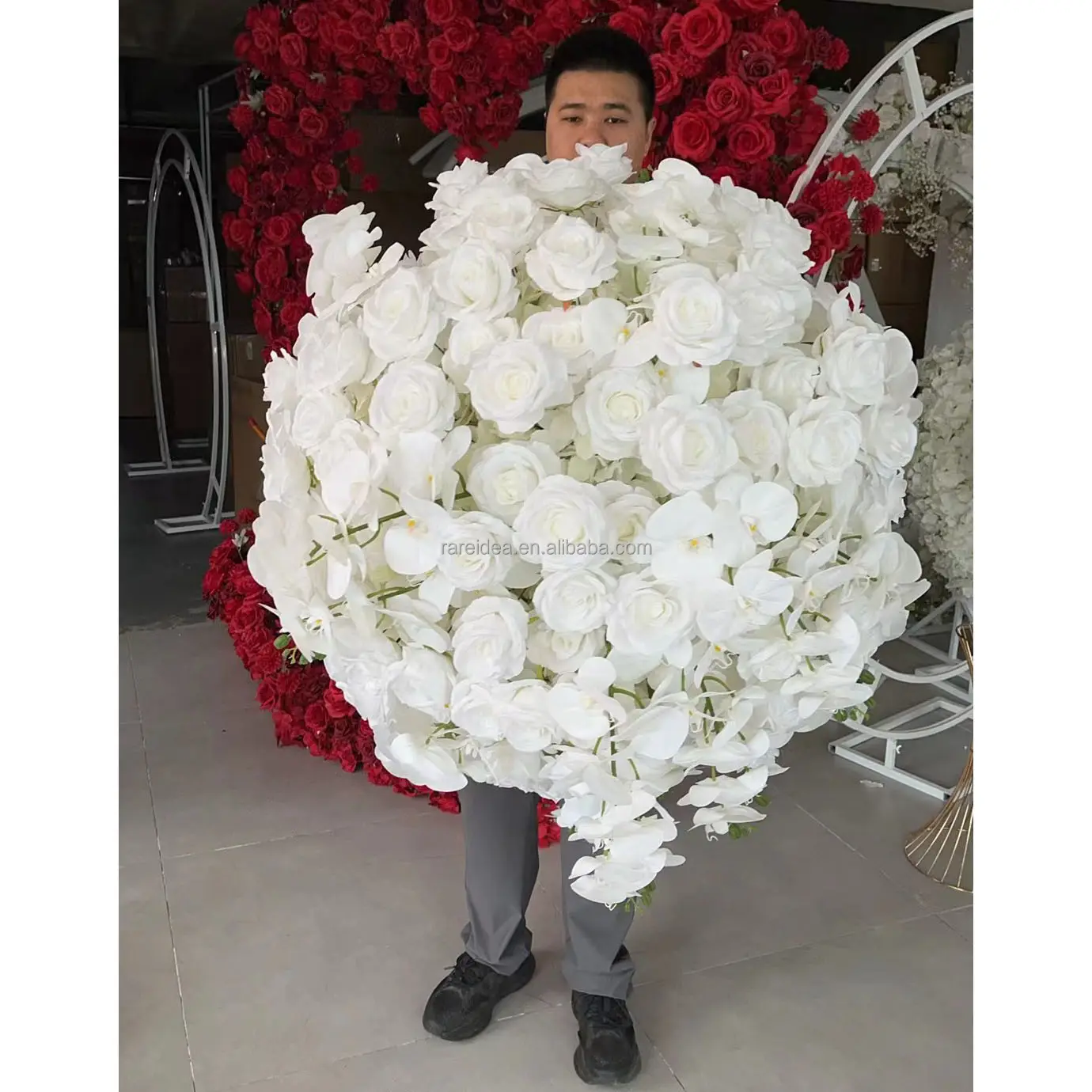Wedding Table Centerpiece Artificial Flower White Rose Floral Centerpieces 80cm Flower Ball For Wedding Decor
