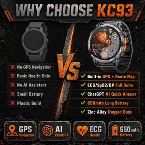 Montre connectée sport homme 100+ fonctions, écran AMOLED, moniteur de fréquence cardiaque, appels Bluetooth, GPS, suivi d'activité, robuste, étanche IP68, pour extérieur, marque privée - Product Image 6