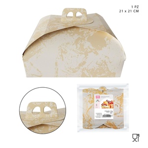 Scatola torta quadrata con manico 21x21cm per pasticcini