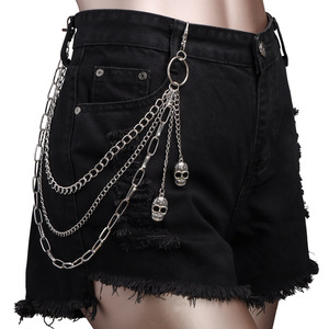 Chaîne de taille multicouche géométrique en métal Yueli avec pendentif tête de mort, chaîne de corps tendance Hip Hop, usage quotidien, alliage de zinc blanc K - Product Image 1