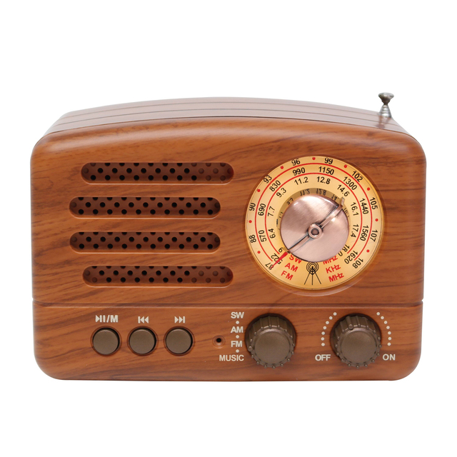 Vofull Rechargeable Multi Band Radio Vintage Wireless Speaker Desk Fm Radio Wooden Retro Radio with Usb Player