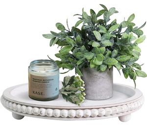 Bandeja Decorativa de Madera Rústica Blanca con Cuentas para Sala de Estar, Mesa de Centro, Cocina, Escritorios, Almacenamiento - Product Image 1