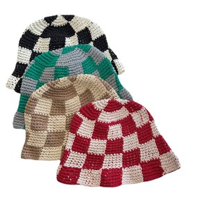 Hot Sale Factory <strong>Cheap</strong> Cool Checkerboard Wool Knitting Ruffle Crochet <strong>Bucket</strong> <strong>Hat</strong> - Product Image 3