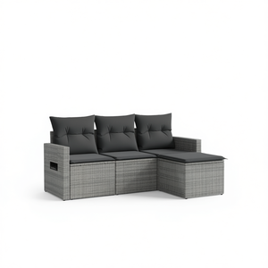 Ensemble de canapés de jardin en rotin PE gris moderne avec structure en acier, mobilier d'extérieur modulaire pour 3 personnes, design contemporain - Product Image 1