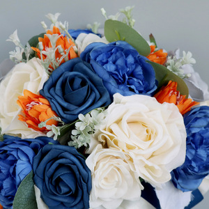 Bouquets de roses de <span class=keywords><strong>champagne</strong></span> bleu royal pour demoiselle d'honneur, vente en gros de fleurs artificielles en <span class=keywords><strong>cascade</strong></span> pour mariage - Product Image 6