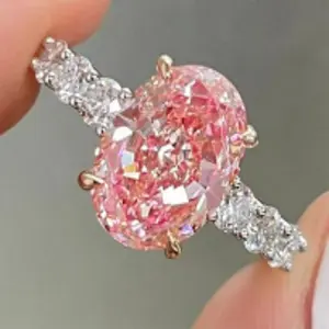 4.07 ct Lab-berlian tumbuh, VS1, merah muda mewah, cincin potongan Oval, cincin pertunangan, klasik