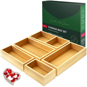Luxury Bamboo <b>Drawer</b> Organizer <b>Storage</b> <b>Box</b> Jewelry Organizer Trays Multi-Use <b>Drawer</b> Organizer - Product Image 1