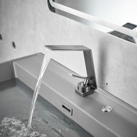 Robinet de lavabo cascade monotrou en cuivre, moderne et minimaliste, haut de gamme, à poignée unique, pour eau froide et chaude