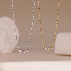 Collier <span class=keywords><strong>pendentif</strong></span> barre incurvée trois pierres CZ Smile en acier inoxydable 316L PVD Or <span class=keywords><strong>Argent</strong></span>, bijoux femme anti-ternissement, OEM - Product Image 3