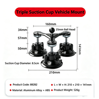 Support de caméra de véhicule à triple ventouse 88282, tête sphérique en alliage d'aluminium, filetage 1/4'', logo personnalisé OEM