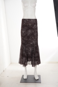 Falda Midi de Mujer con Estampado Floral Retro, Cintura Alta, Corte Ajustado, con Volantes de Malla, Elegante, Informal, de Verano - Product Image 6