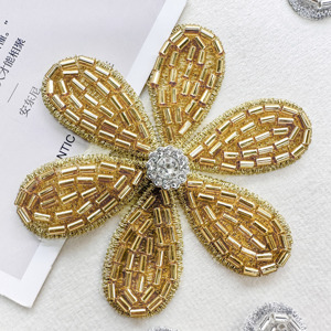 ดอกไม้ประดับลูกปัดสีทองแผ่นดอกไม้ขนาดเล็ก3D สำหรับชุดแต่งงานชุดเจ้าสาวและของตกแต่งเสื้อผ้าแบบ DIY - Product Image 2