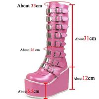 Bottes pour femmes, style cosplay, à talons hauts, plateforme et compensées, gothiques, avec bride à boucle, en cuir, à tige longue
