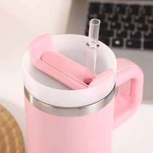 Stainless Steel Tumbler 14oz Handle Vacuum <b>Insulated</b> <b>Mug</b> With Straw For Travel And Car Use - Product Image 2