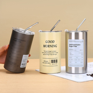 Tazas rectas de 600 ml, vaso de café helado, termo de acero inoxidable, taza de té y café aislada, taza para beber cerveza con tapa de pajita - Product Image 1