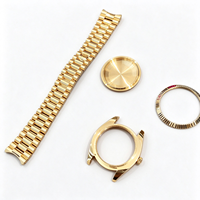 Premium Maßgefertigtes 18K Vergoldetes 316L Edelstahl-Uhrengehäuse 'President' Stil Armband-Set für Taucheruhren Inklusive Geriffeltem Band
