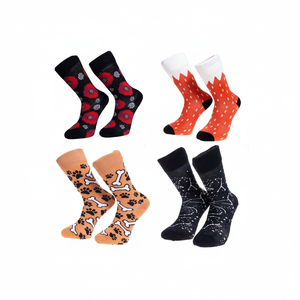 Happy & Colorful Patterned 4-Piece Flower, Paw, Bone, Star Patterned Unisex <b>Socks</b> Set - Product Image 2