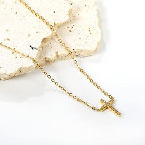 Colliers ras du cou en acier inoxydable plaqué or 18 carats avec pendentif croix religieuse en zircon, bijoux de mode pour femmes, vente en gros, les plus vendus - Product Image 5