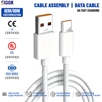 Câble de charge rapide USB A vers Type C 6A pour téléphones Android, gaine TPE, cœur en cuivre épais, protection anti-tension renforcée