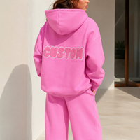 Ensemble survêtement décontracté streetwear personnalisé pour femme grande taille : sweat à capuche oversize en coton et pantalon large avec imprimé lettres chenille