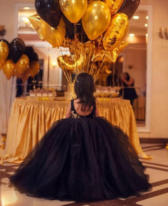 Luxury High Low <strong>Gold</strong> Lace Appliques Balck Tulle <strong>Flower</strong> <strong>Girls</strong>' <strong>Dresses</strong> - Product Image 2