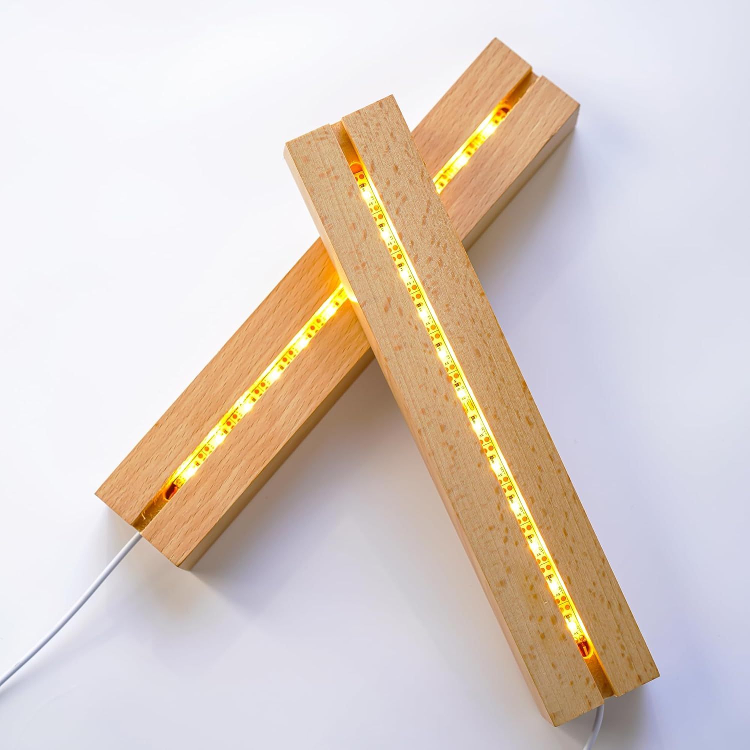 Warm Light Wooden Rectangle LED Display Pedestal Acrylic Plexiglass Crystal Glass Resin Night LED Light Lamp Base