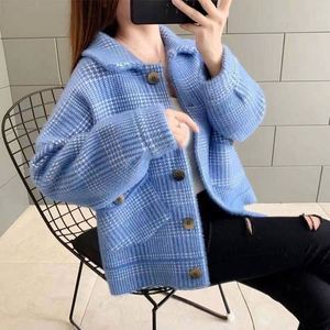 <span class=keywords><strong>2022</strong></span> nuevo estilo coreano para <span class=keywords><strong>mujer</strong></span>, abrigo con cuello de solapa de lana de piel sintética de visón para <span class=keywords><strong>mujer</strong></span>, ropa de <span class=keywords><strong>mujer</strong></span> de otoño e invierno, chaqueta informal dulce a cuadros de punto - Product Image 2