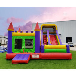 Château gonflable coloré facile à installer avec toboggan et tours violettes et <span class=keywords><strong>rouge</strong></span> pour les fêtes et événements en plein air pour enfants - Product Image 1