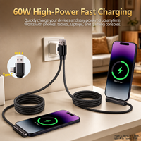 Nuevo Cable de Carga Rápida 3 en 1 de 60W con Soporte Invisible Integrado para Teléfono, Cable de Datos Portátil Tipo C a Tipo C Multi P D de 60W