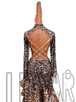 Robe de danse latine pour femmes, imprimé léopard, manches longues, jupe à franges en strass, costume de performance pour compétition de danse de salon