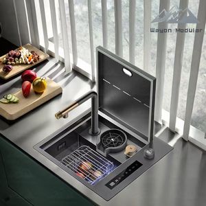 Fregadero Inteligente Wayon de Acero Inoxidable SUS304 con Pantalla Digital Integrada, Grifo en <span class=keywords><strong>Cascada</strong></span> y Enjuagador de Vasos Modelo WW-CFSC - Product Image 3