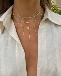 Collar <span class=keywords><strong>de</strong></span> <span class=keywords><strong>cadena</strong></span> con borlas largas y cortas CZ Y Lariat <span class=keywords><strong>de</strong></span> diseño <span class=keywords><strong>de</strong></span> moda Bling 2026 Joyería para mujer - Product Image 2