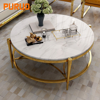 Ensemble de tables basses rondes en pierre brillante de style italien, design moderne, luxe léger, simple, double niveau, pour la maison, modèle tendance
