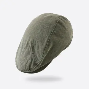 단색 퇴색 씻어 면화 영국 주름 아이비 모자 남성과 여성의 복고풍 문학 오래된 베레모 모자